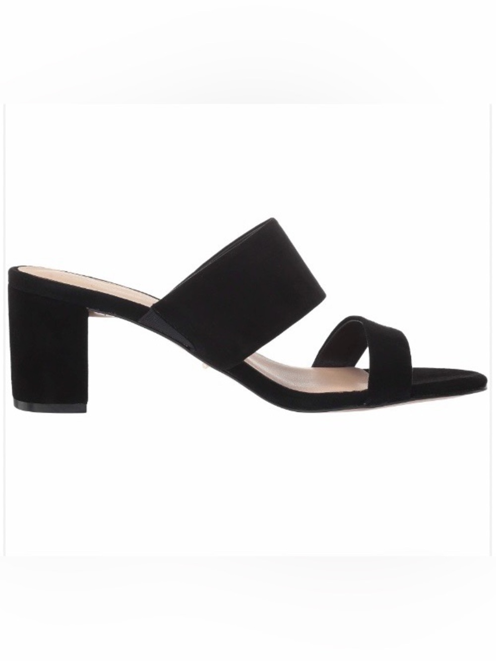 42 GOLD Black Suede Double Strap Block Heel Mule
